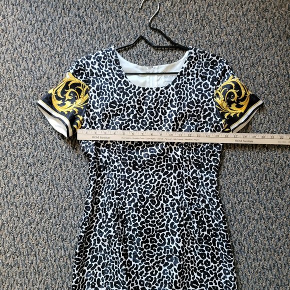 Bloomingdale's Black & Gold Animal Print Petite Silk Dress 6P - Picture 11 of 13